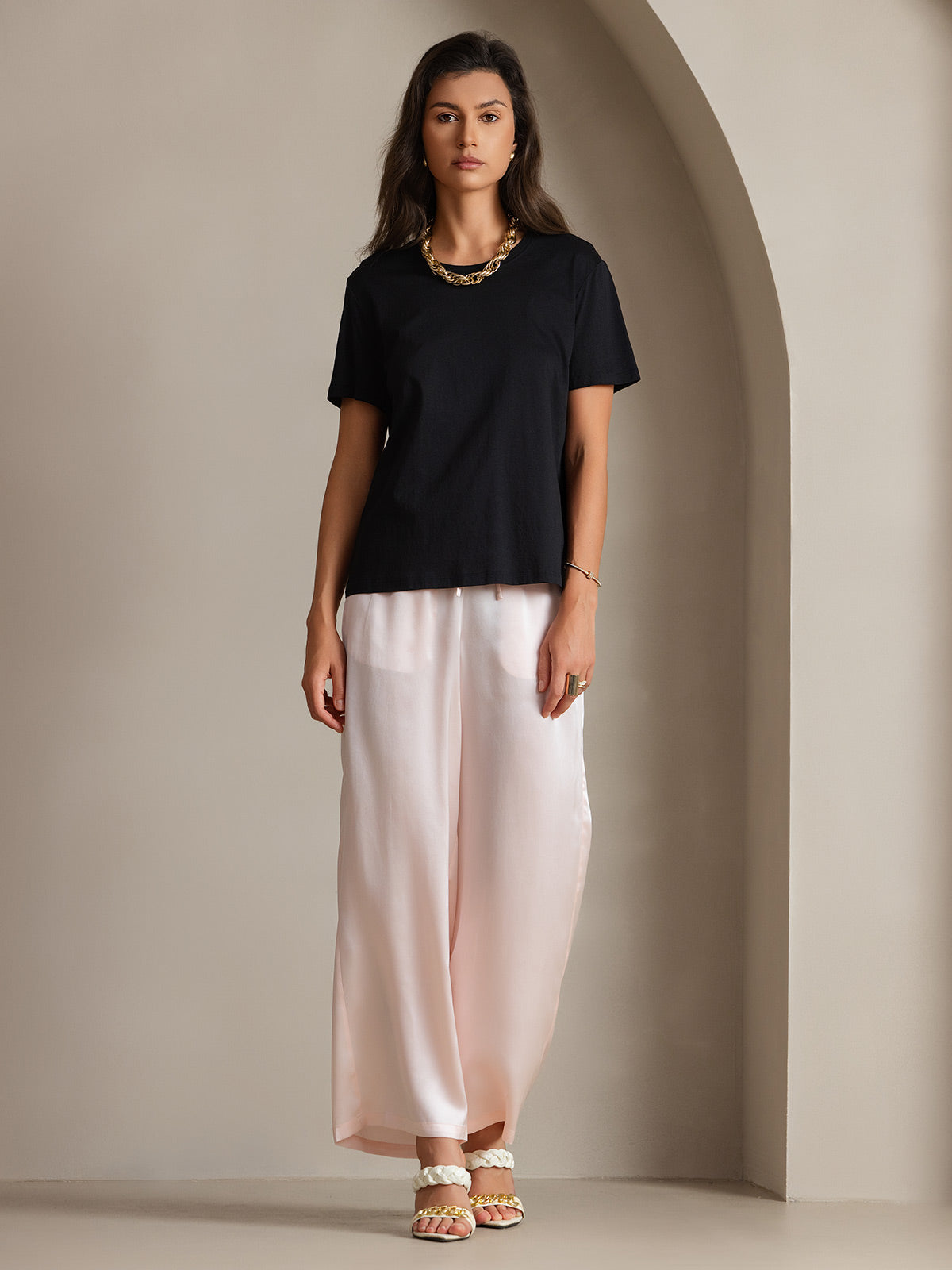 [Schwarz] SilkSilky-DE Seidenstrick Womens T-Shirt 003