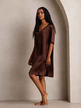 [Braun] SilkSilky-DE Half Sleeve V Neck Nachthemden 007
