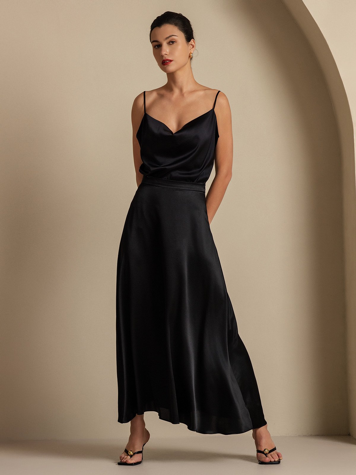 [Schwarz] SilkSilky-DE 19Momme Seide Skirt 006,