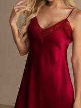 [Rotwein] SilkSilky-DE Sleeveless V Neck Nachthemden 008