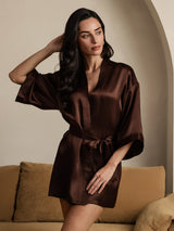 [Kaffee] SilkSilky-DE 3/4 Sleeve Damen Morgenmantel 006