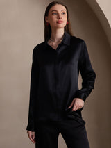 [Schwarz] SilkSilky-DE 19Momme Langärmelig Lapelkragen Damenhemd 003