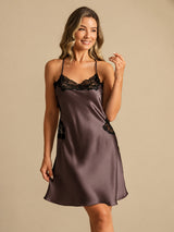 [Dunkelbraun] SilkSilky-DE Sleeveless V Neck Nachthemden 006