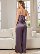 [Lilagrau] SilkSilky-DE Spaghettiträger V Ausschnitt Camisole-Set 002