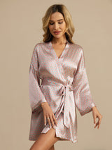 [Rosa Herz Geo] SilkSilky-DE Langärmelig Damen Morgenmantel 005