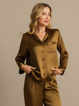 [Braun] SilkSilky-DE Long Sleeve Notch-Kragen Damen Pyjamas 006