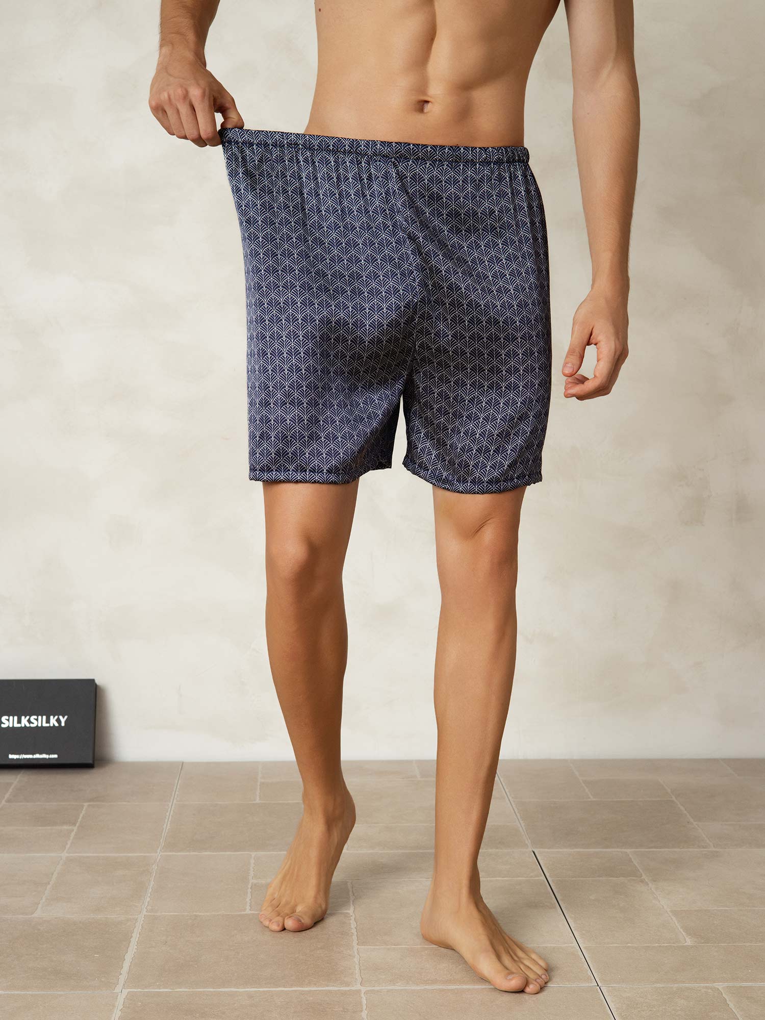 [Marine Ginkgo] SilkSilky-DE Reine Seide Mens Sleep Bottoms 003
