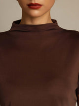 [Kaffee] SilkSilky-DE 100% Silk Jersey Short Sleeve Mock Neck T-Shirt 004