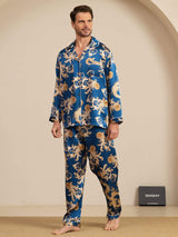 [Navy Drache] SilkSilky-DE Long Sleeve Notch-Kragen Herren Pyjamas 004