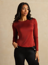 [Gebrannter Ziegel] SilkSilky-DE Long Sleeve Crew-Ausschnitt T-Shirt 001