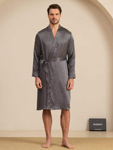 [Schwarzer Ginkgo] SilkSilky-DE Long Sleeve V Neck Herren Morgenmantel 007