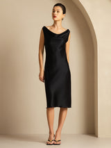 [Schwarz] SilkSilky-DE Sleeveless Cowl Neck Kleider 005