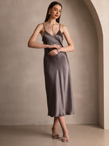 [Dunkelkhaki] SilkSilky-DE Sleeveless V Neck Kleider 006