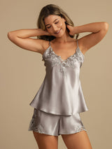 [Hellgrau] SilkSilky-DE Sleeveless V Neck Camisole-Set 006