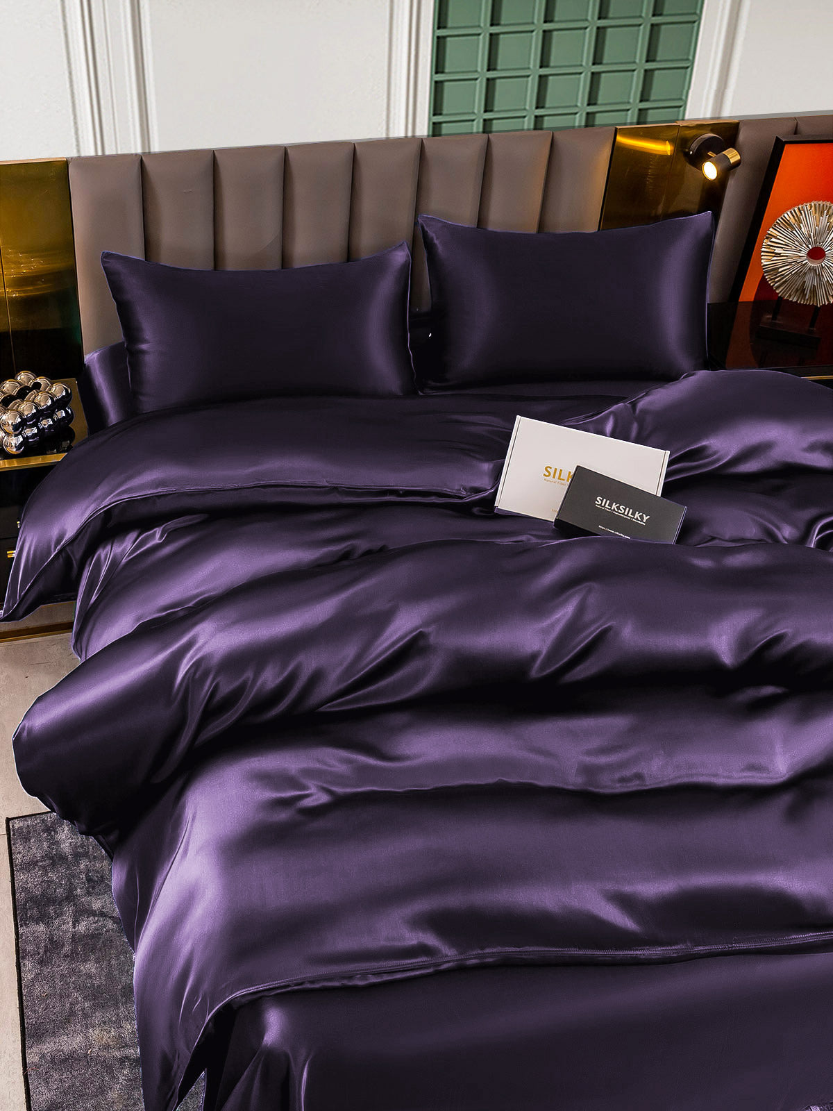 [Dunkelviolett] SilkSilky-DE 22Momme Reine Seide Bedding Set 004,
