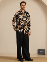 [Schwarzer Drache] SilkSilky-DE Long Sleeve Lapel Collar Herrenhemd 008