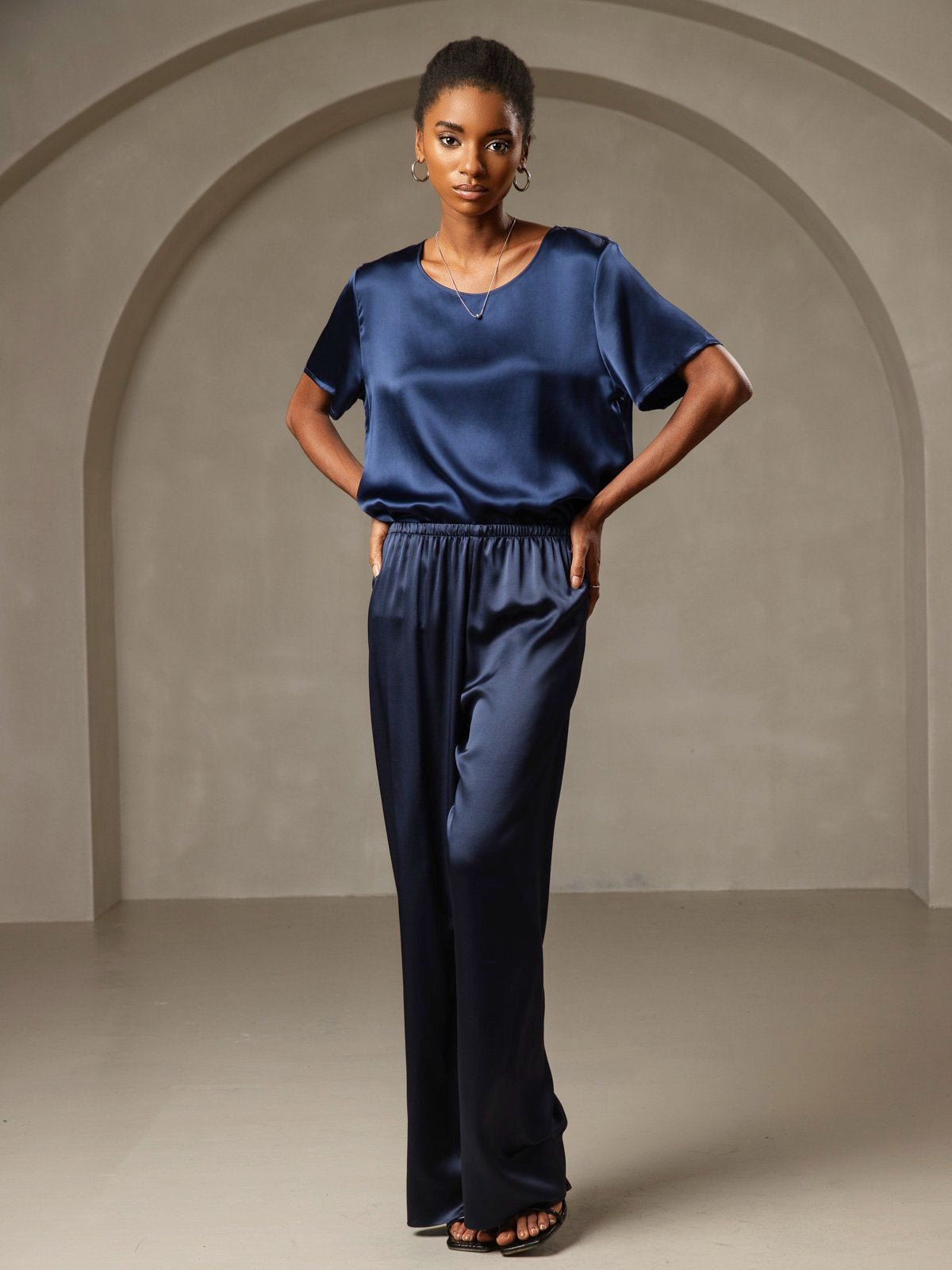 [Dunkelblau] SilkSilky-DE Kurzärmelig T-Shirt 004