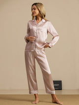 [Rosa Herz Geo] SilkSilky-DE Short Sleeve Notch-Kragen Damen Pyjamas 006