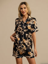[Schwarzer Drache] SilkSilky-DE Kurzärmelig Notch-Kragen Damen Pyjamas 001