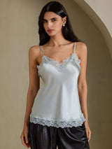 [Graublau] SilkSilky-DE Spaghetti Strap V Neck Cami Top 001