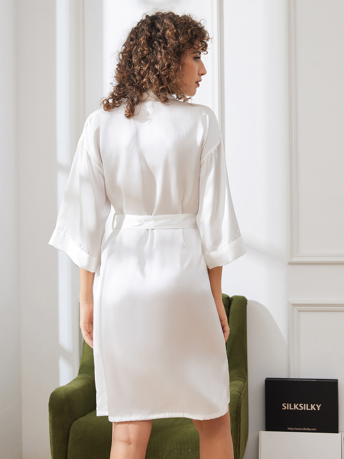 [Weiß] SilkSilky-DE Reine Seide Womens Robe 002