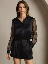 [Schwarz] SilkSilky-DE Long Sleeve Lapel Collar Damenhemd 005
