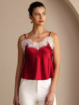 [Rotwein] SilkSilky-DE Spaghetti Strap V Neck Cami Top 003