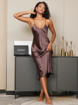 [Kaffee] SilkSilky-DE Sleeveless V Neck Nachthemden 002