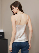 [Beige] SilkSilky-DE Spaghetti Strap V Neck Cami Top 002