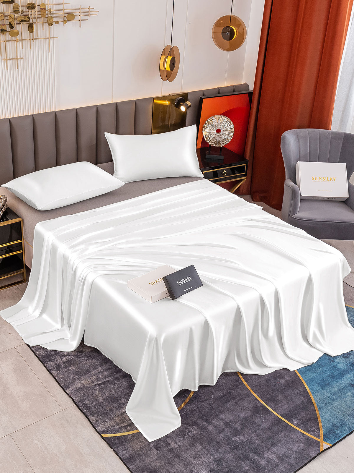 [Weiß] SilkSilky-DE 19Momme Reine Seide Bedding Set 001