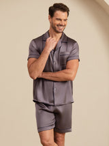[Lilagrau] SilkSilky-DE Short Sleeve Notch-Kragen Herren Pyjamas 005