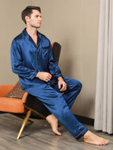 [Dunkelblau] SilkSilky-DE Long Sleeve Notch-Kragen Herren Pyjamas 003