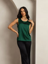 [Dunkelgrün] SilkSilky-DE Sleeveless Round Neck Cami Top 007