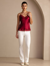 [Rotwein] SilkSilky-DE Spaghetti Strap V Neck Cami Top 006