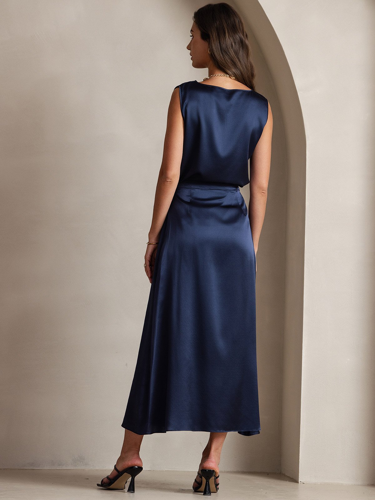 [Dunkelblau] SilkSilky-DE 19Momme Seide Skirt 004