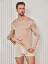 [Beige] SilkSilky-DE Long Sleeve Round Neck Herren T-Shirt 003