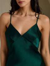 [Grün] SilkSilky-DE Sleeveless V Neck Kleider 004