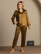 [Braun] SilkSilky-DE Long Sleeve Notch-Kragen Damen Pyjamas 004