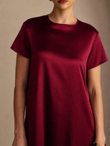 [Dunkelrot] SilkSilky-DE Short Sleeve Crew Neck Kleider 004