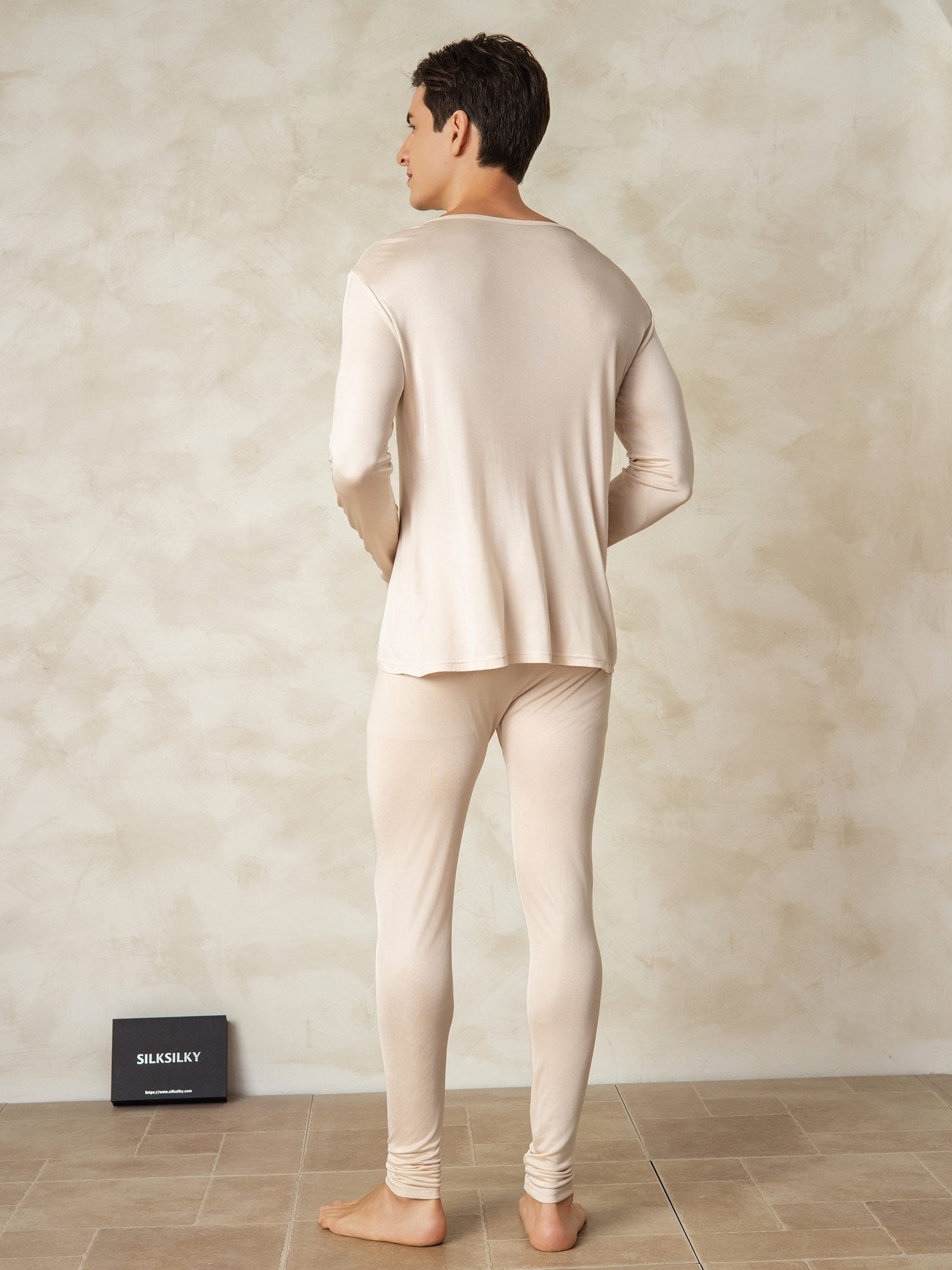 [Tan] SilkSilky-DE Seidenstrick Mens Pajamas 002