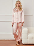 SilkSilky DE Reine Seide Langärmelig Revers Damen Pyjamas Rosa 003