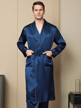 [Dunkelblau] SilkSilky-DE Reine Seide Mens Robe 001