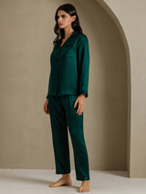 [Dunkelgrün] SilkSilky-DE Long Sleeve Notch-Kragen Damen Pyjamas 007