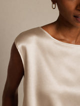 [Beige] SilkSilky-DE Cap Sleeve Round Neck T-Shirt 005
