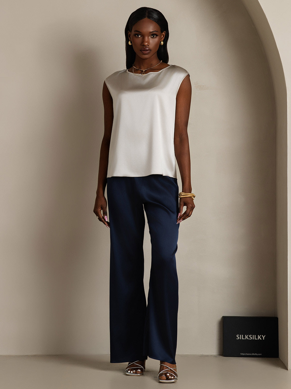 [Hellgrau] SilkSilky-DE 19Momme Seide Womens T-Shirt 005