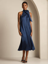 [Dunkelblau] SilkSilky-DE Sleeveless Tie Neck Kleider 001