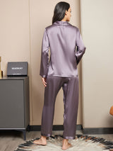 [Lilagrau] SilkSilky-DE Long Sleeve Notch-Kragen Damen Pyjamas 002