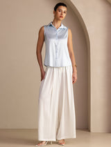 [Hellblau] SilkSilky-DE Sleeveless Lapel Collar Damenhemd 005