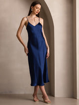 [Dunkelblau] SilkSilky-DE Sleeveless V Neck Kleider 005