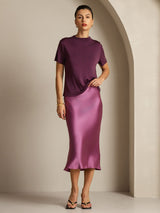 [Violett] SilkSilky-DE 100% Silk Jersey Short Sleeve Mock Neck T-Shirt 007